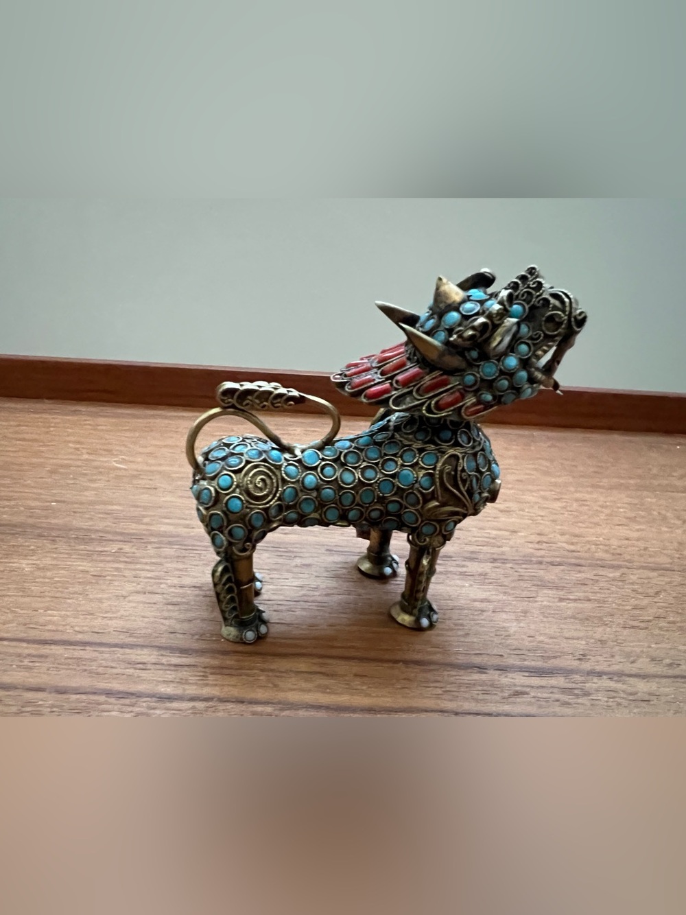 Antique Tibetan Filigree Brass Inlay Snuff Bottle Lion Foo Dog - Picture 4 of 9